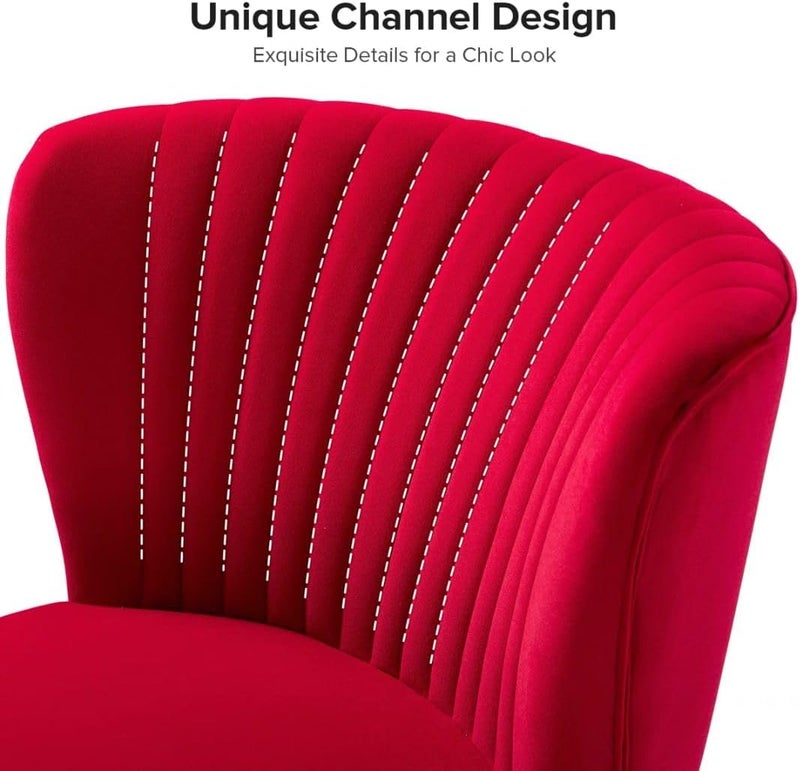 Comfynest Velvet Accent Chair – Channel-Tufted Barrel Chair with Gold Metal Legs (Red) - Image 3